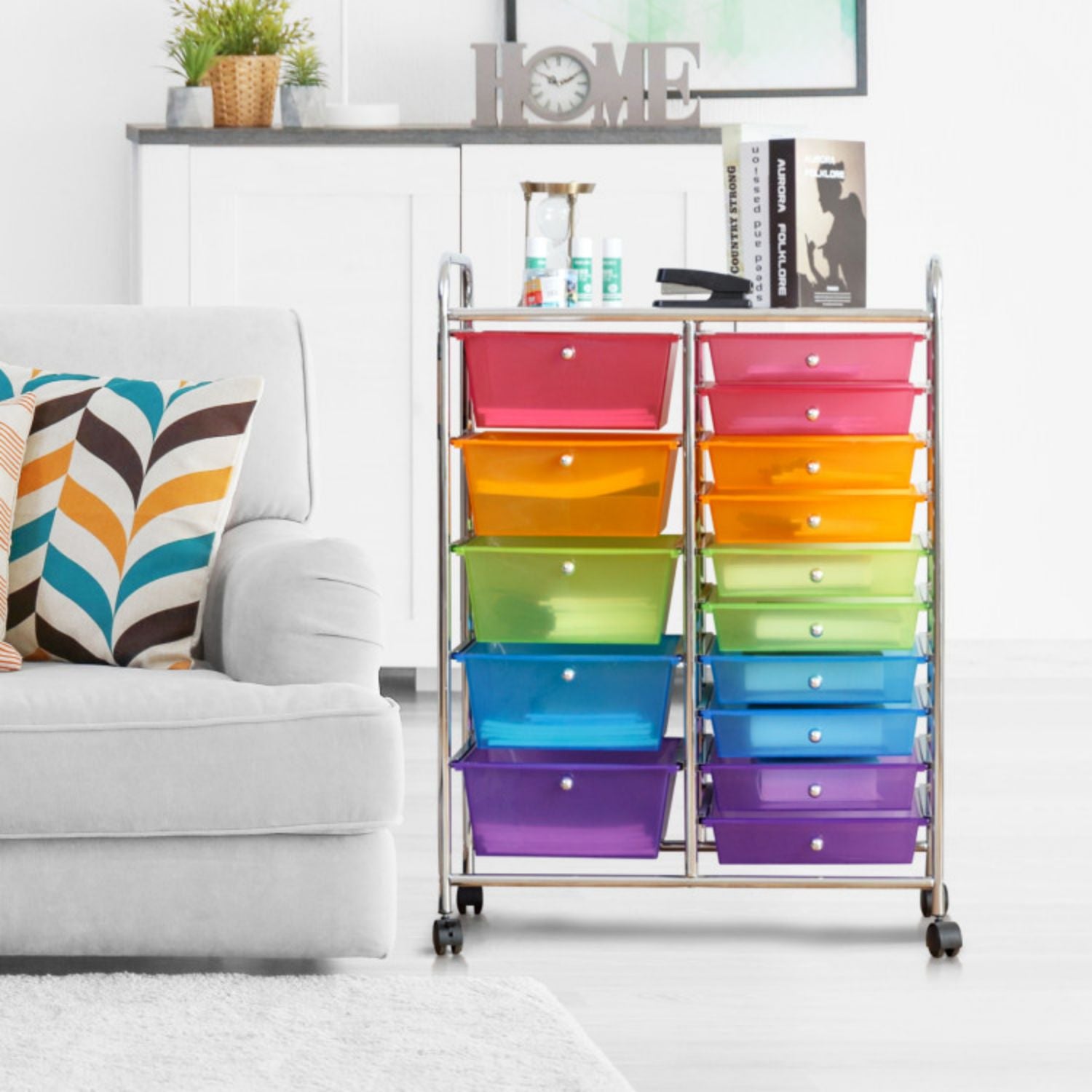 SUGIFT 15 Drawers Rolling Storage Cart Organizer