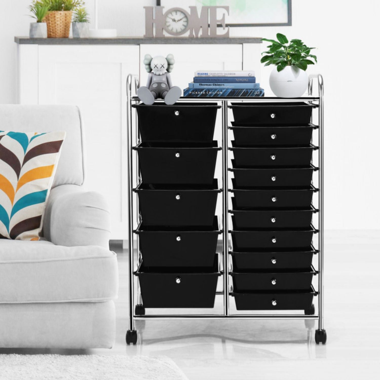 SUGIFT 15-Drawer Utility Rolling Organizer Cart Multi-Use Storage-Black