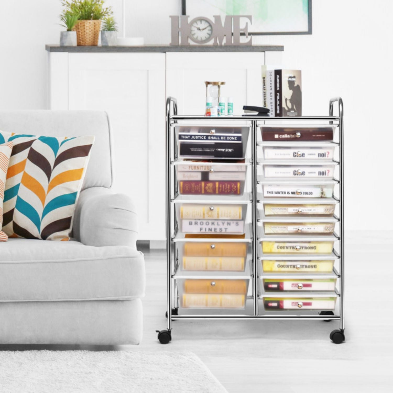 SUGIFT 15 Drawers Rolling Storage Cart Organizer-clear
