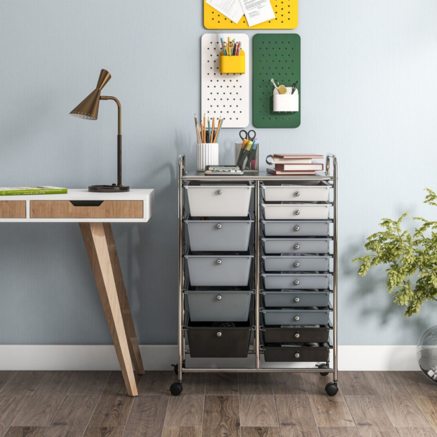 SUGIFT 15-Drawer Utility Rolling Organizer Cart Multi-Use Storage-Black & Gray