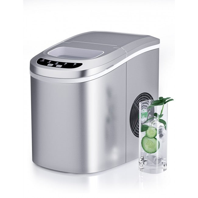 SUGIFT Rapid Portable Automatic Electric Countertop Ice Maker,6 Colors Compact Top Load 26.5 Lbs,Silver