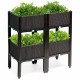 16 in. x 16 in. x 17.5 in. Plastic Elevated Flower Vegetable Herb Grow Planter Box in Brown (Set of 4)