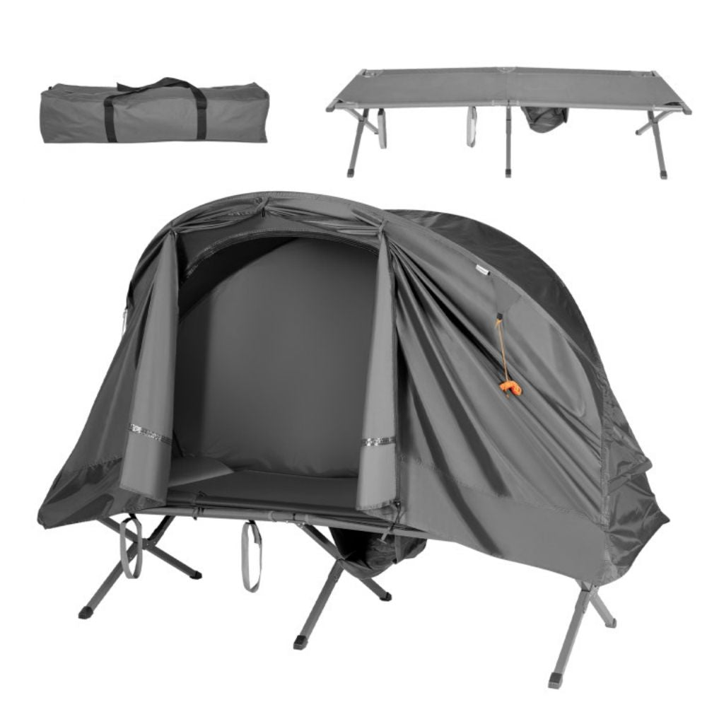1-Person Gray Outdoor Folding Camping Tent Cot Elevated Compact Tent with External Cover