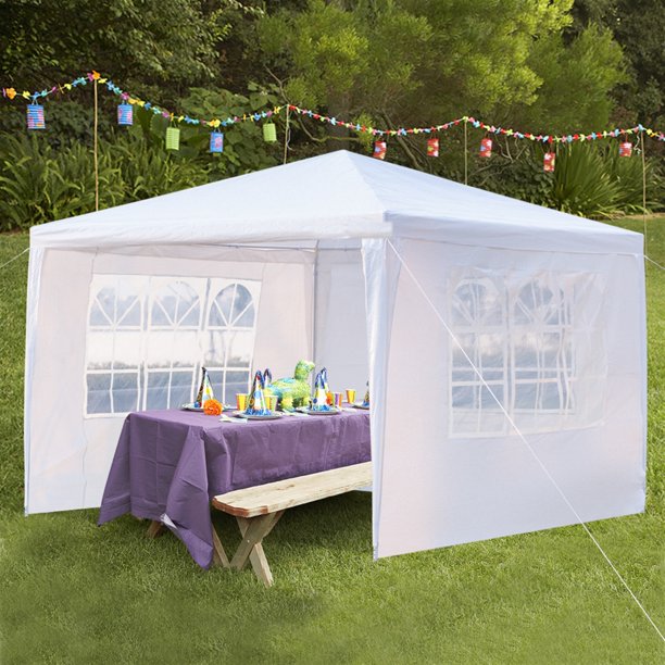 10 ft. x 10 ft. White Patio Tent Party Tent with 4 Removable Side Walls