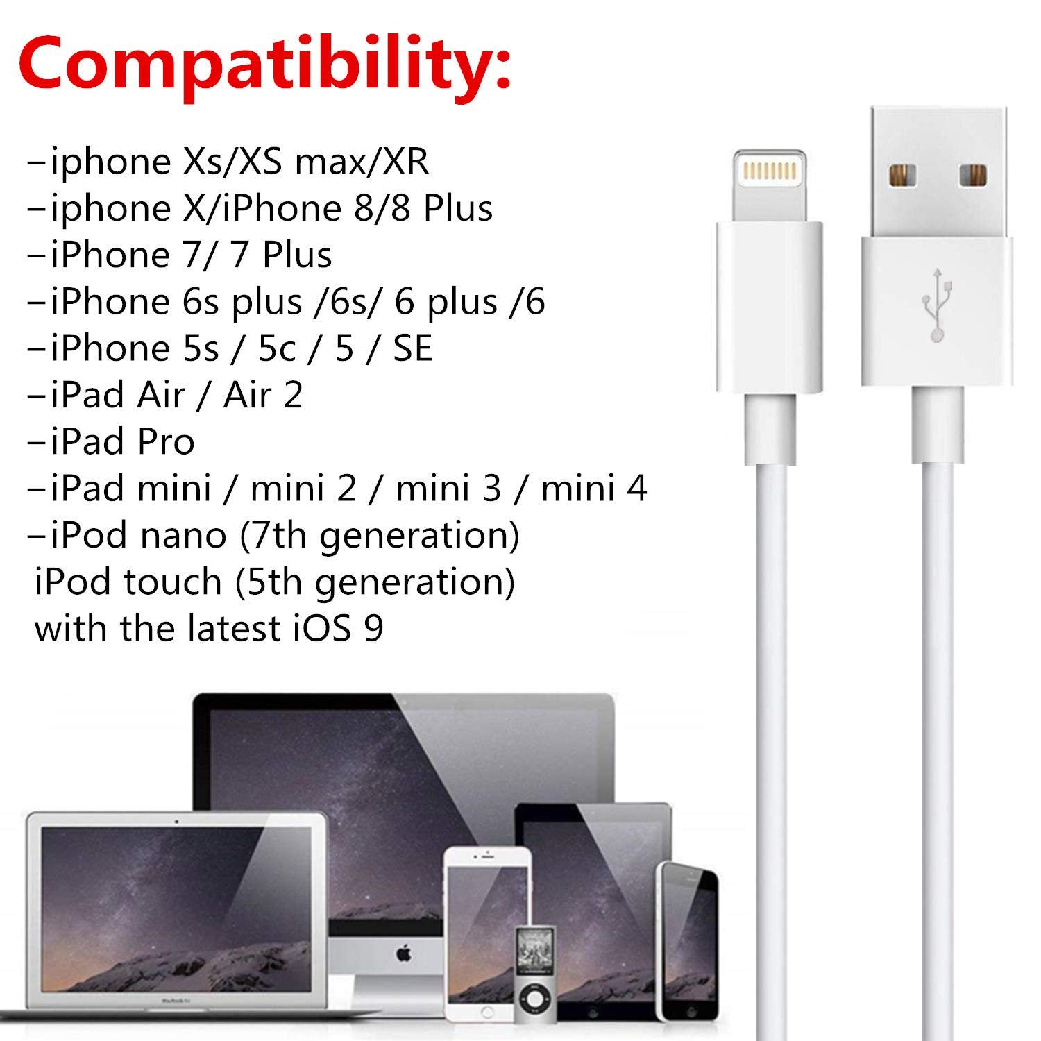 SUGIFT 4 PACK Phone Charger Lightning Cable Data& Sync Cable Cord Compatible