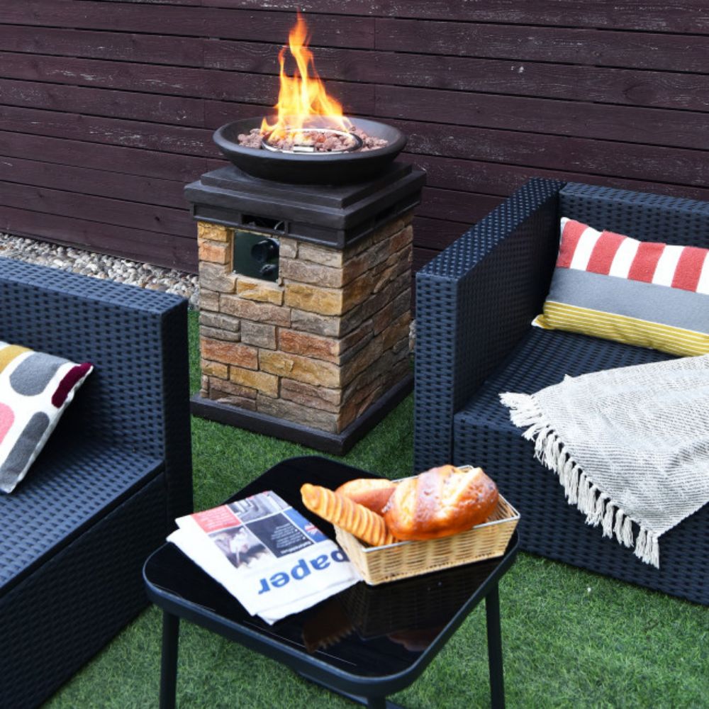 19 in. Brown Outdoor Propane Burning Fire Bowl Column Firepit Heater