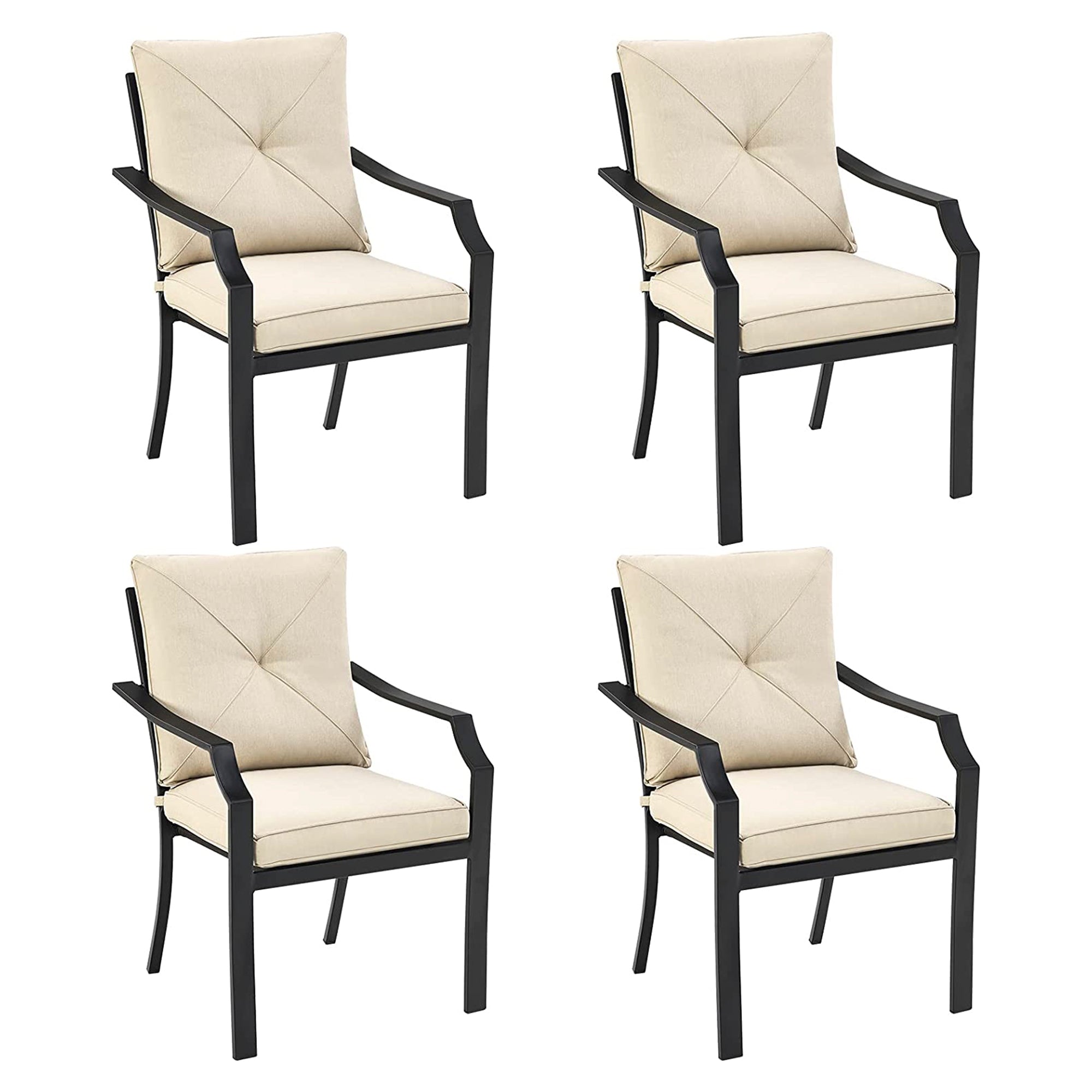 4-Pieces Steel Outdoor Dining Chairs with Removable Beige Cushions