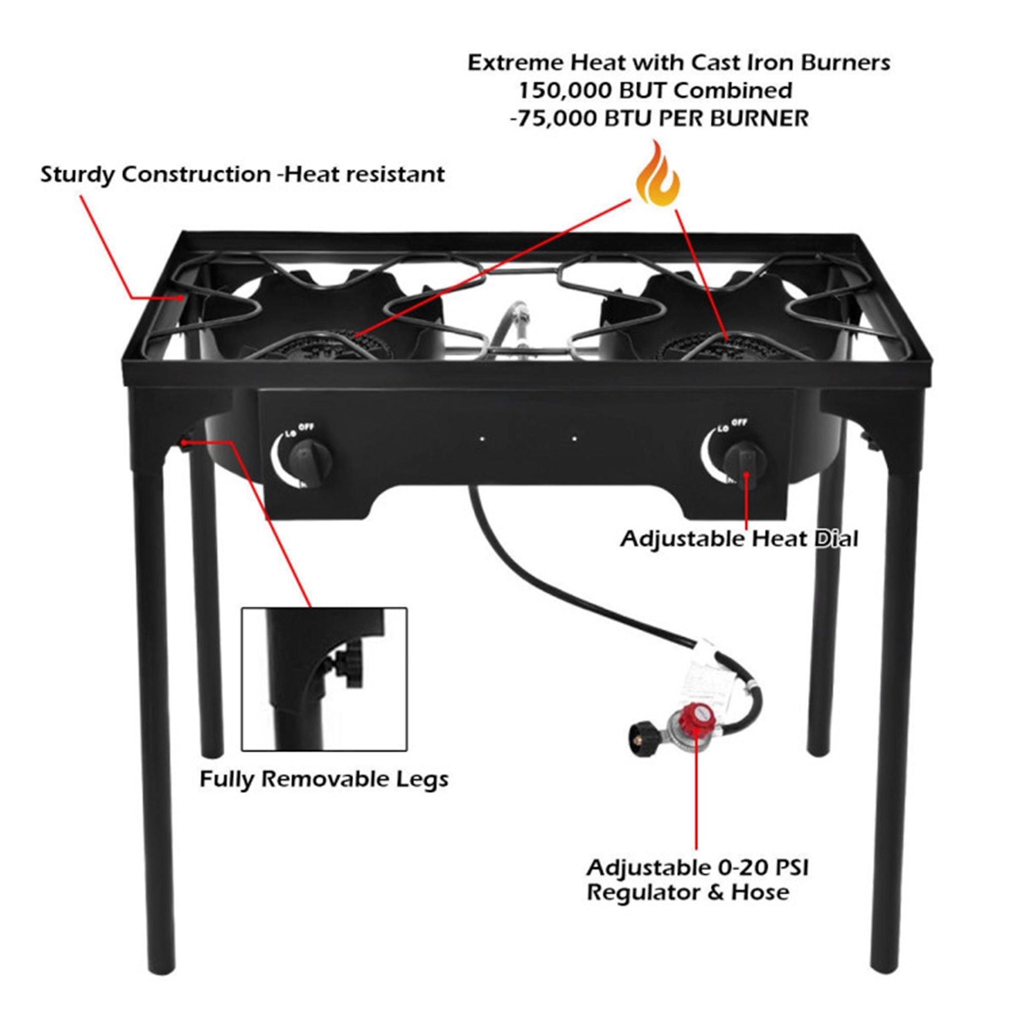 150000 BTU Double Burner Gas Propane Cooker Outdoor Stove BBQ Grill