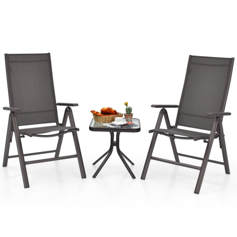 2-Piece Outdoor Gray Patio Aluminium Folding Dining Chairs with Adjustable Back