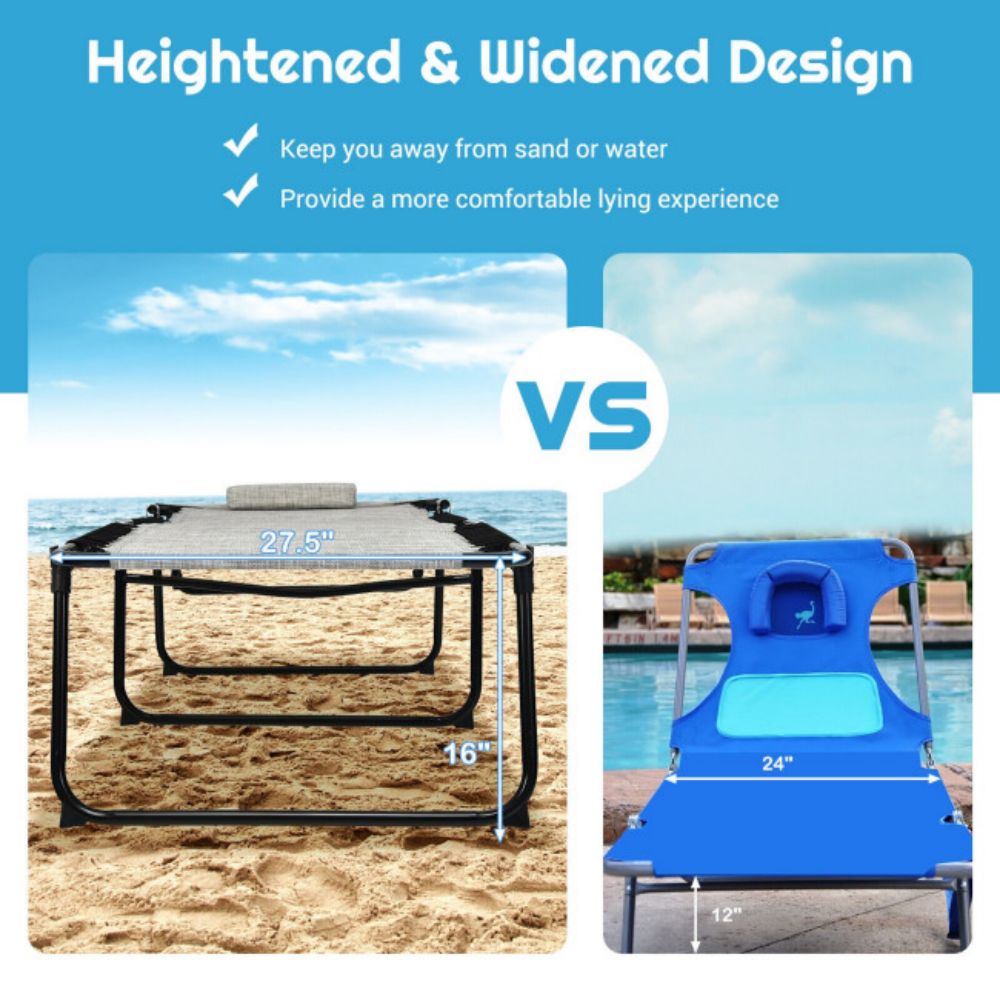 4-Position Fabric Folding Outdoor Lounge Chaise with Adjustable Backrest