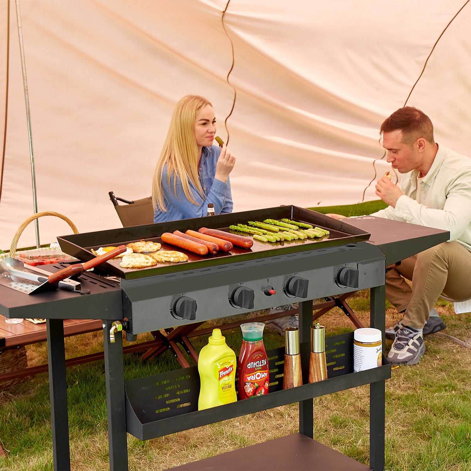 4-Burner Foldable Outdoor Propane Gas Grill in Black with Wheels