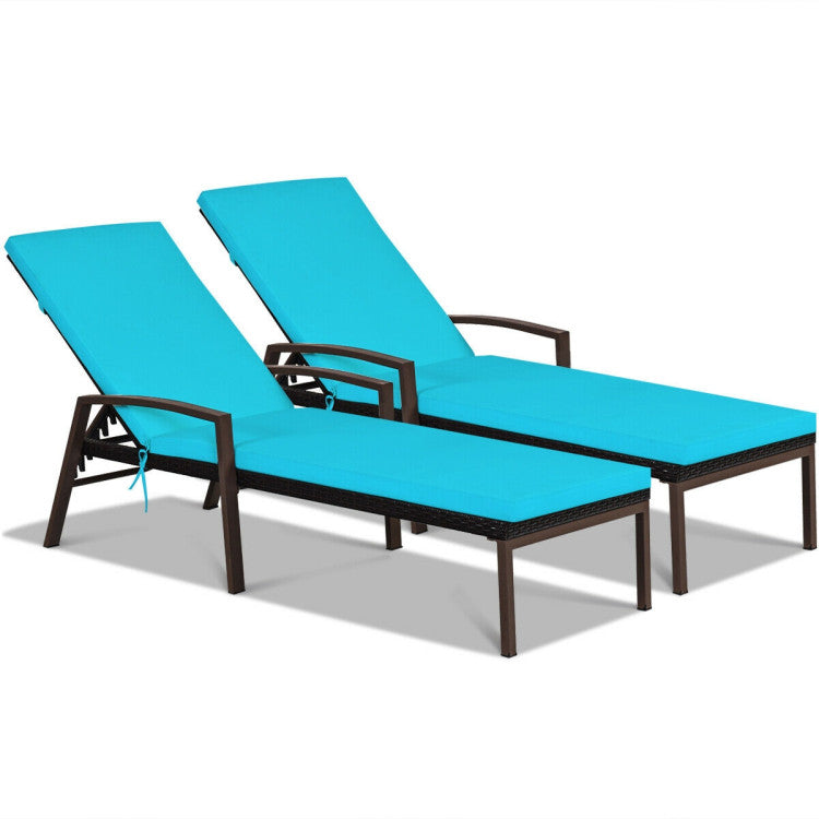 Brown Adjustable Metal Outdoor Lounge Chair in Turquoise Cushion (Set of 2-Packs)