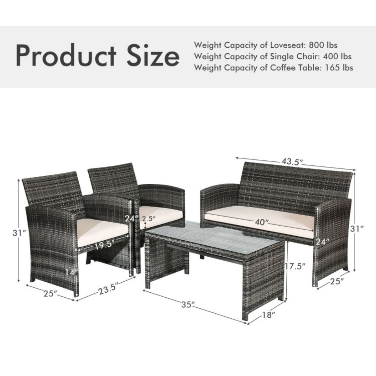 Mixed Grey 4-Piece Wicker Patio Conversation Set with Beige Cushions