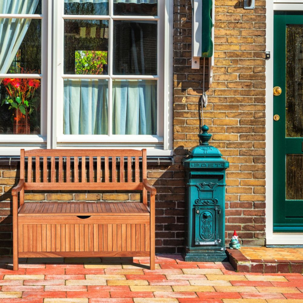 33 Gal. Brown Solid Wood Outdoor Storage Bench Deck Box Patio Storage Loveseat