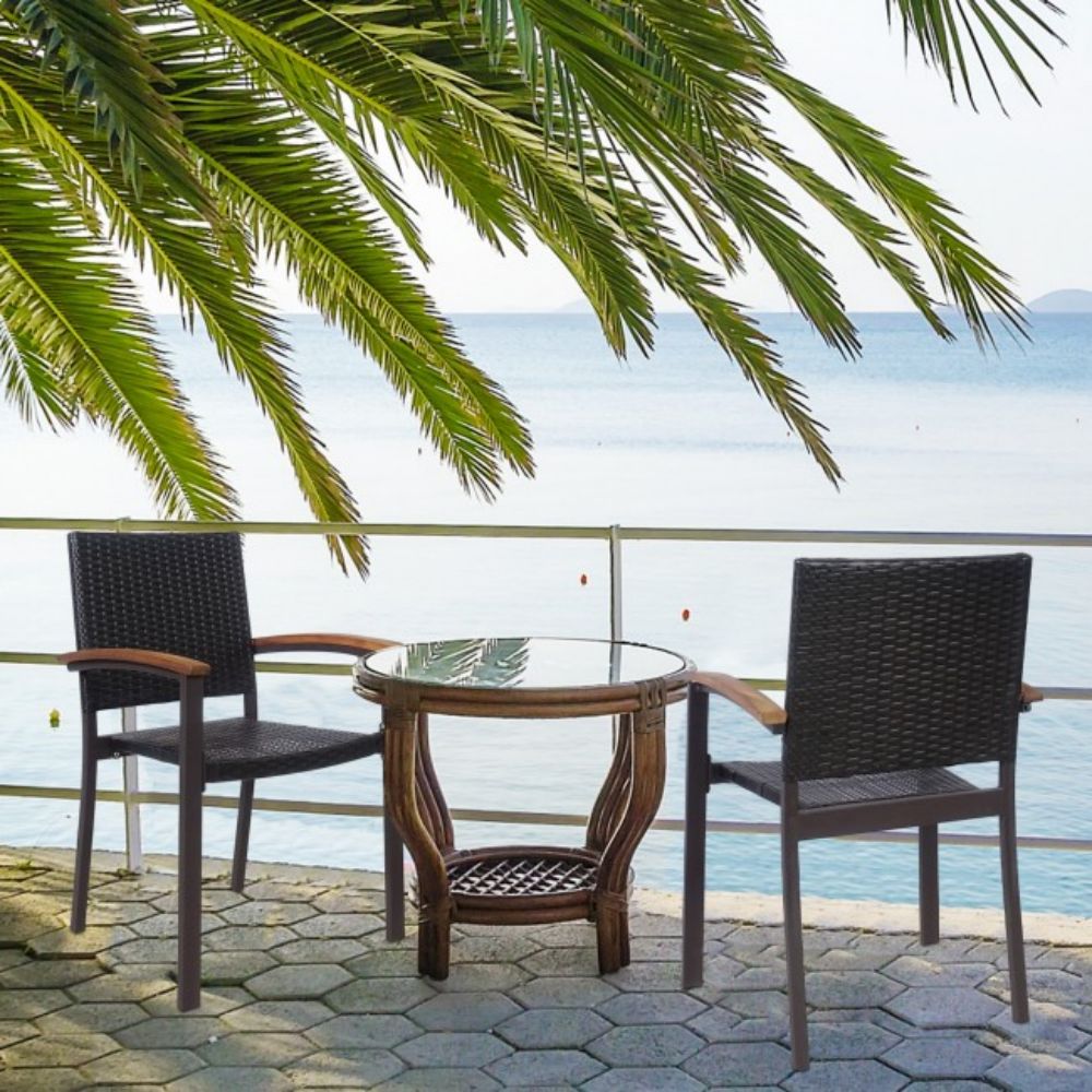Patio Rattan Outdoor Dining Chairs with Powder-Coated Steel Frame (Set of 2)