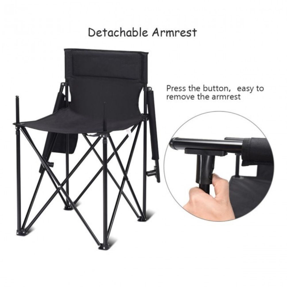 38 in. Oversized High Camping Portable Fishing Black Metal Folding Beach Chair