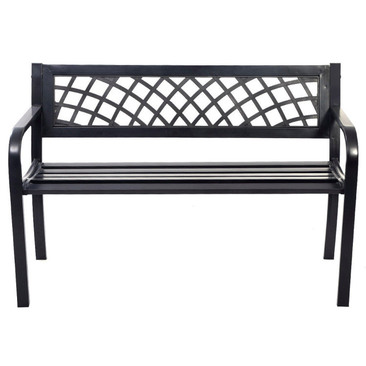 Lattice Black Metal Outdoor Patio Bench