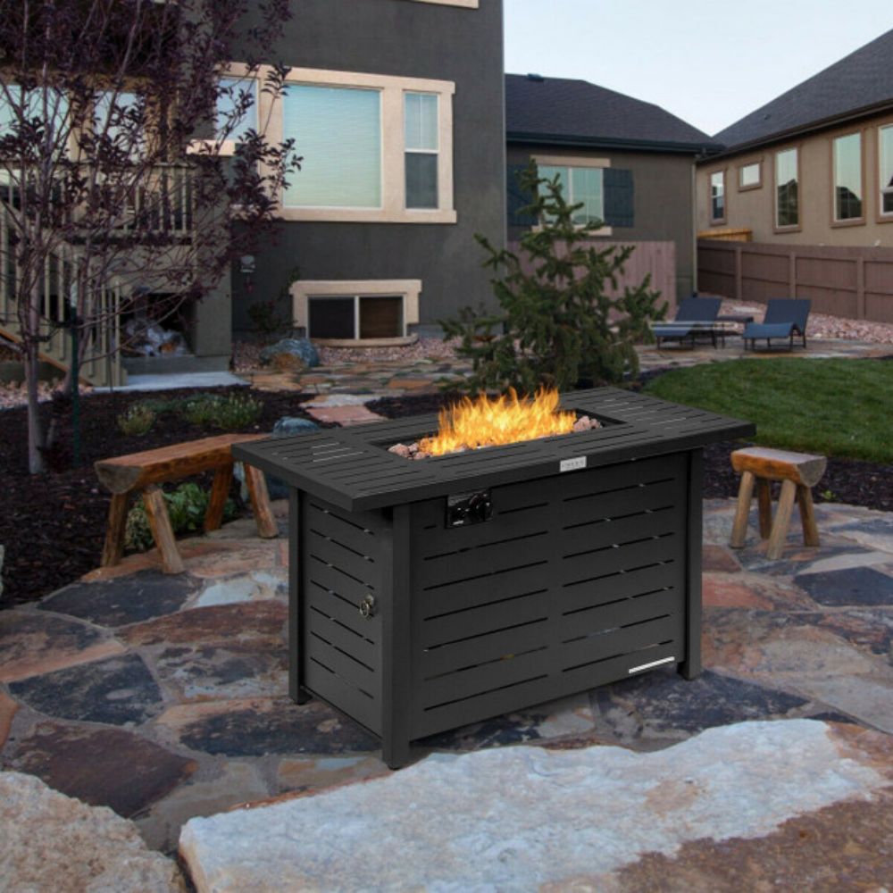 42 in. Outdoor Metal Rectangular Propane Gas Fire Pit Table with Table Cover