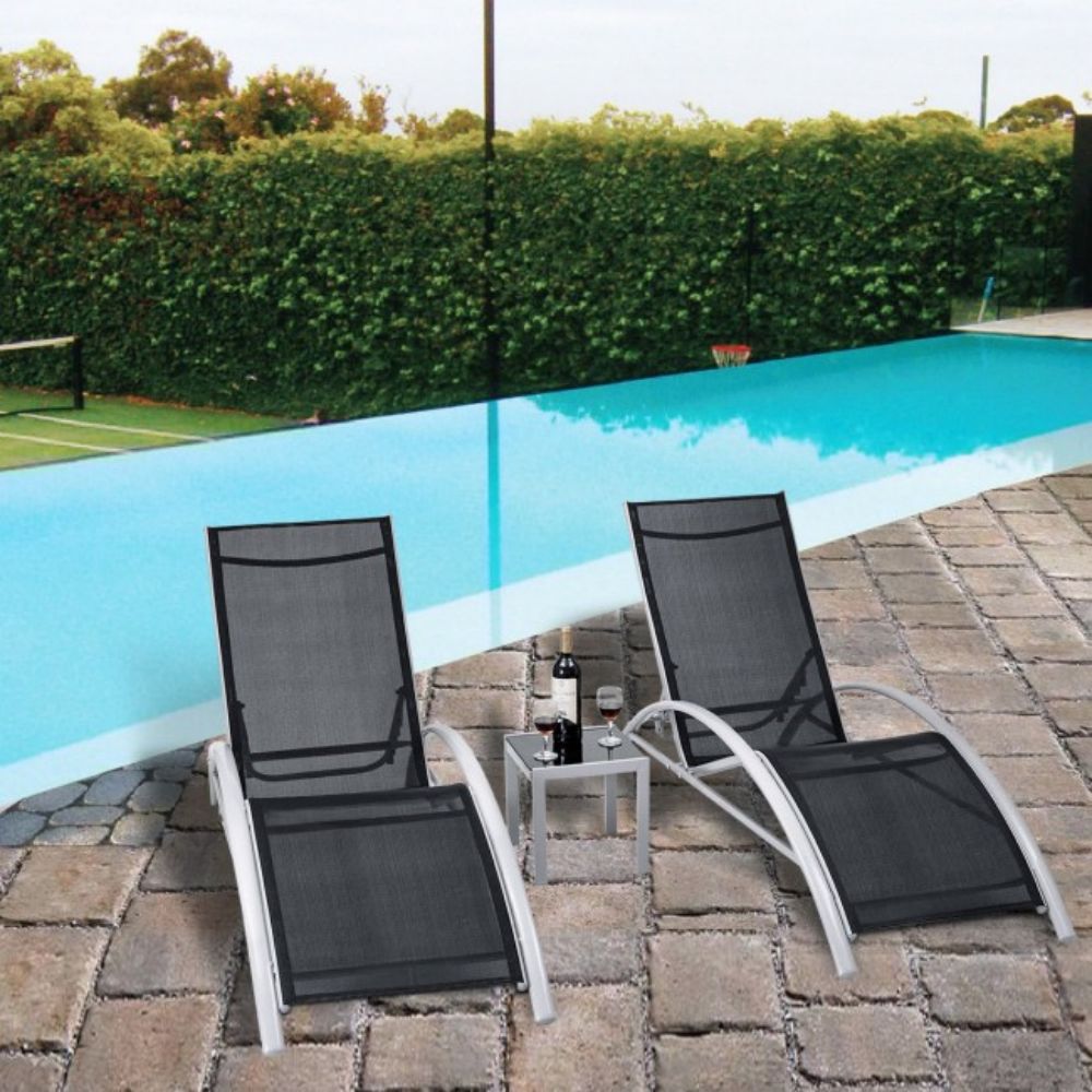 3-Piece Outdoor Metal Patio Adjustable Chaise Lounger Set