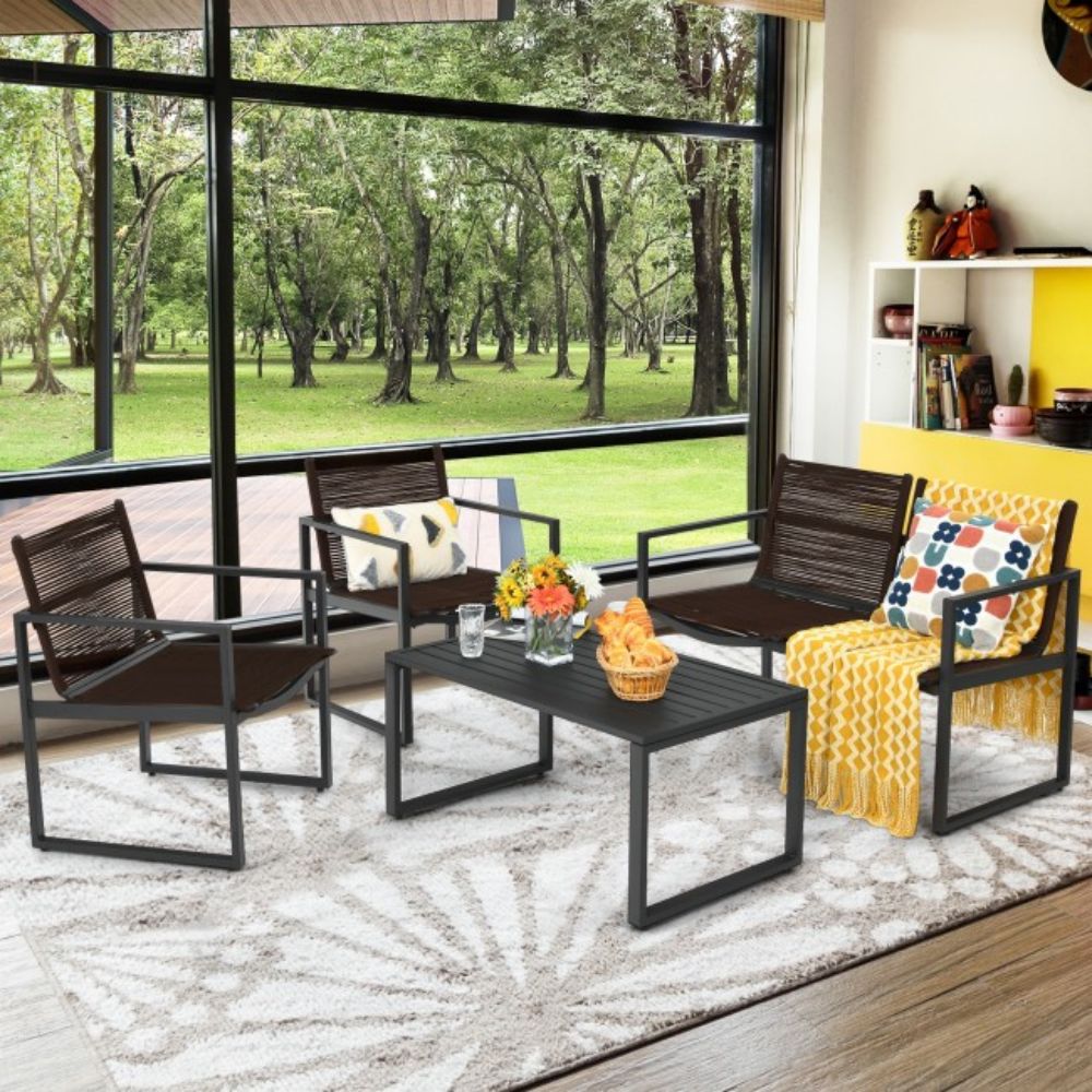 4-Piece Metal Patio Conversation Set with Loveseat Sofa
