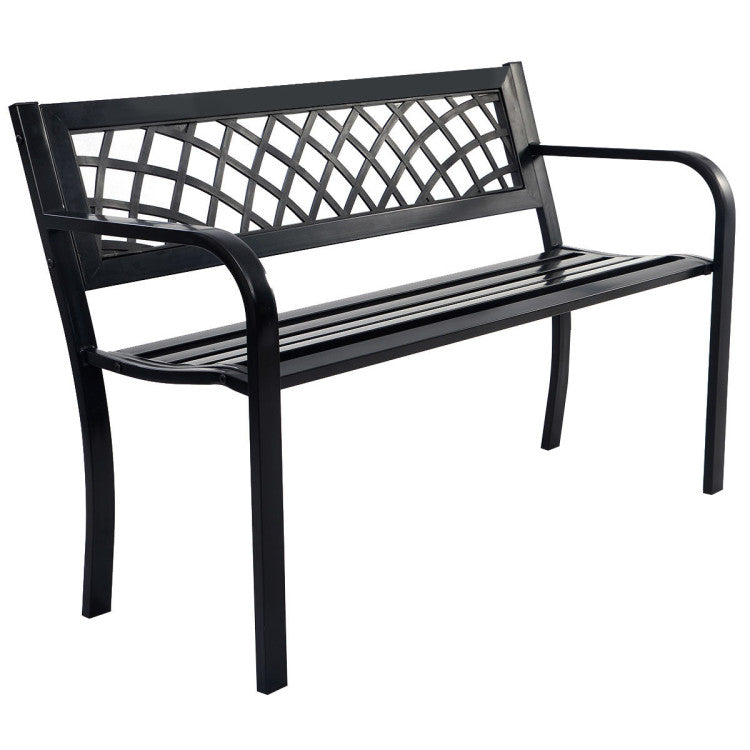 46 in. 2-Person Black Metal Outdoor Bench