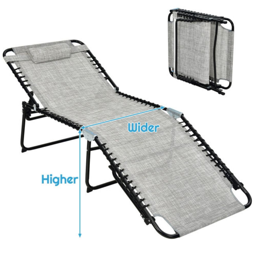 4-Position Fabric Folding Outdoor Lounge Chaise with Adjustable Backrest