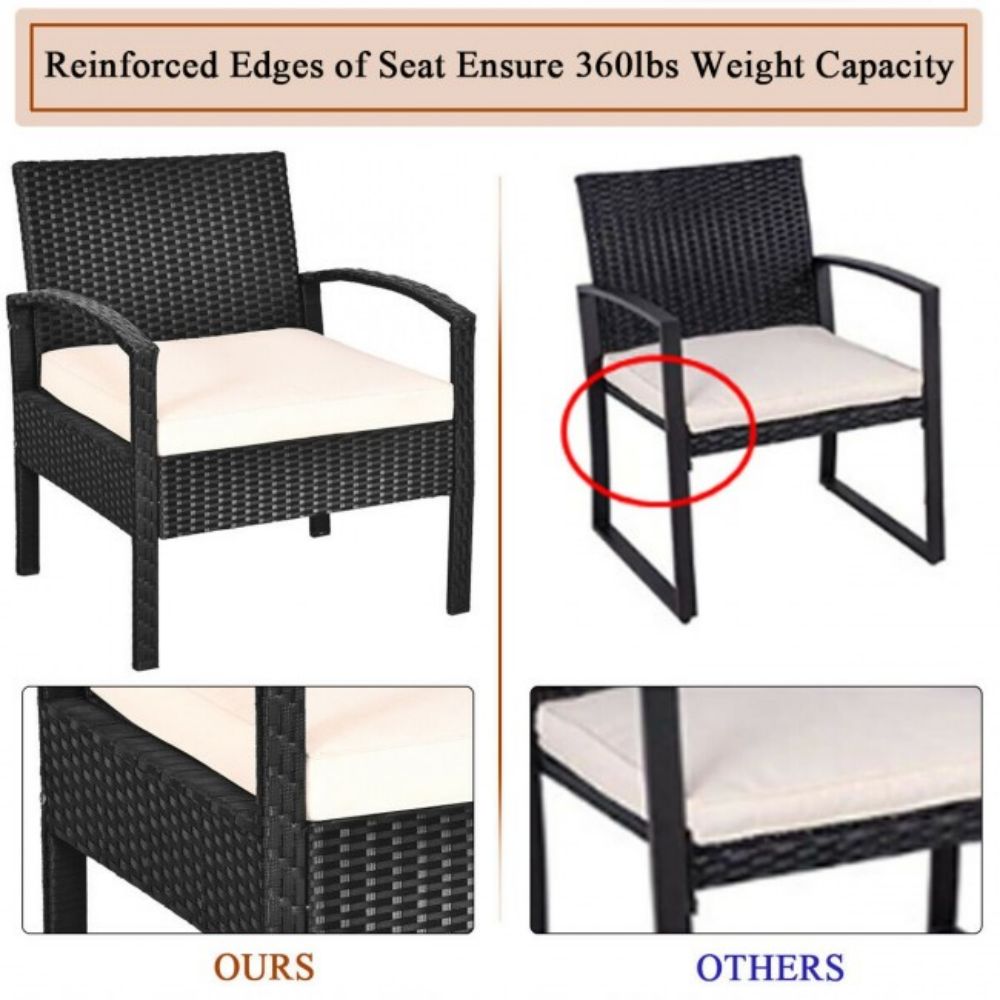 3-Piece Wicker Patio Conversation Set with White Cushions