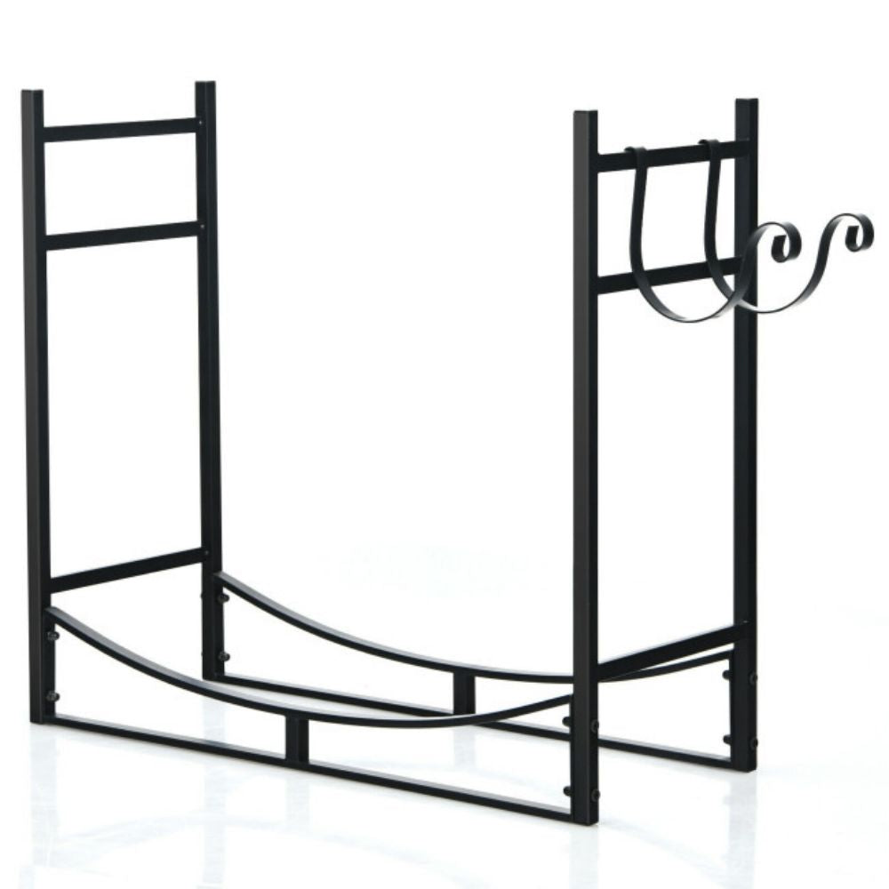 33 in. Black Steel Outdoor Log Hoop Firewood Rack with Removable Kindling Holder