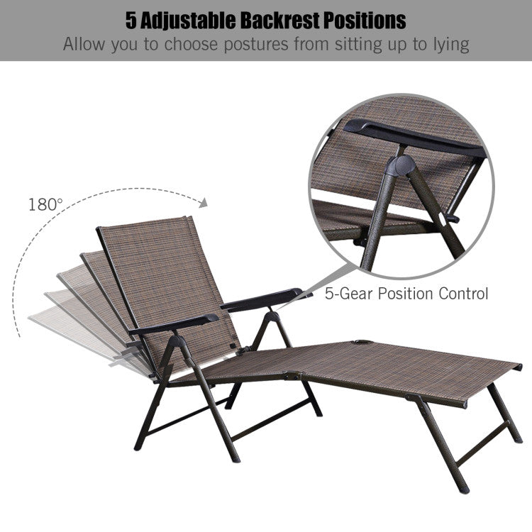 Steel Outdoor Chaise Lounge Chair Adjustable Folding Pool Lounger in Tan