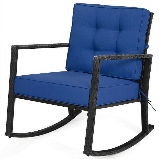 SUGIFT Patio Rattan Rocker Outdoor Glider Rocking Chair w/Cushion ,Navy
