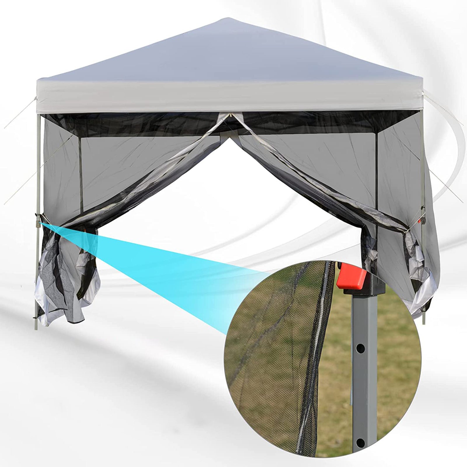 SUGIFT 10 ft. x 10 ft. White Gazebo Pop Up Canopy with Mesh Curtains