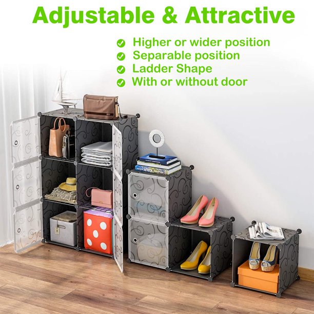 SUGIFT Cube Storage 12-Cube Bookshelf Closet Organizer Storage Shelves Shelf Cubes Organizer DIY Square Closet Cabinet Shelves, Black