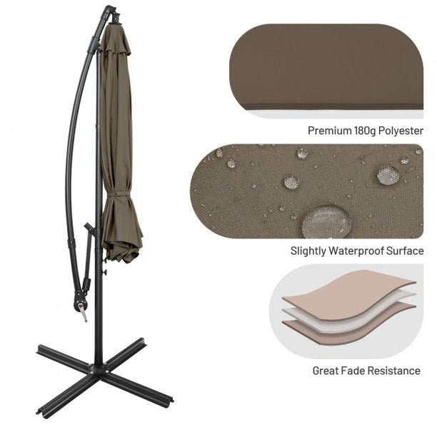 10 Feet Offset Umbrella Outdoor Umbrella with 8 Ribs Cantilever and Cross Base Tilt Adjustment