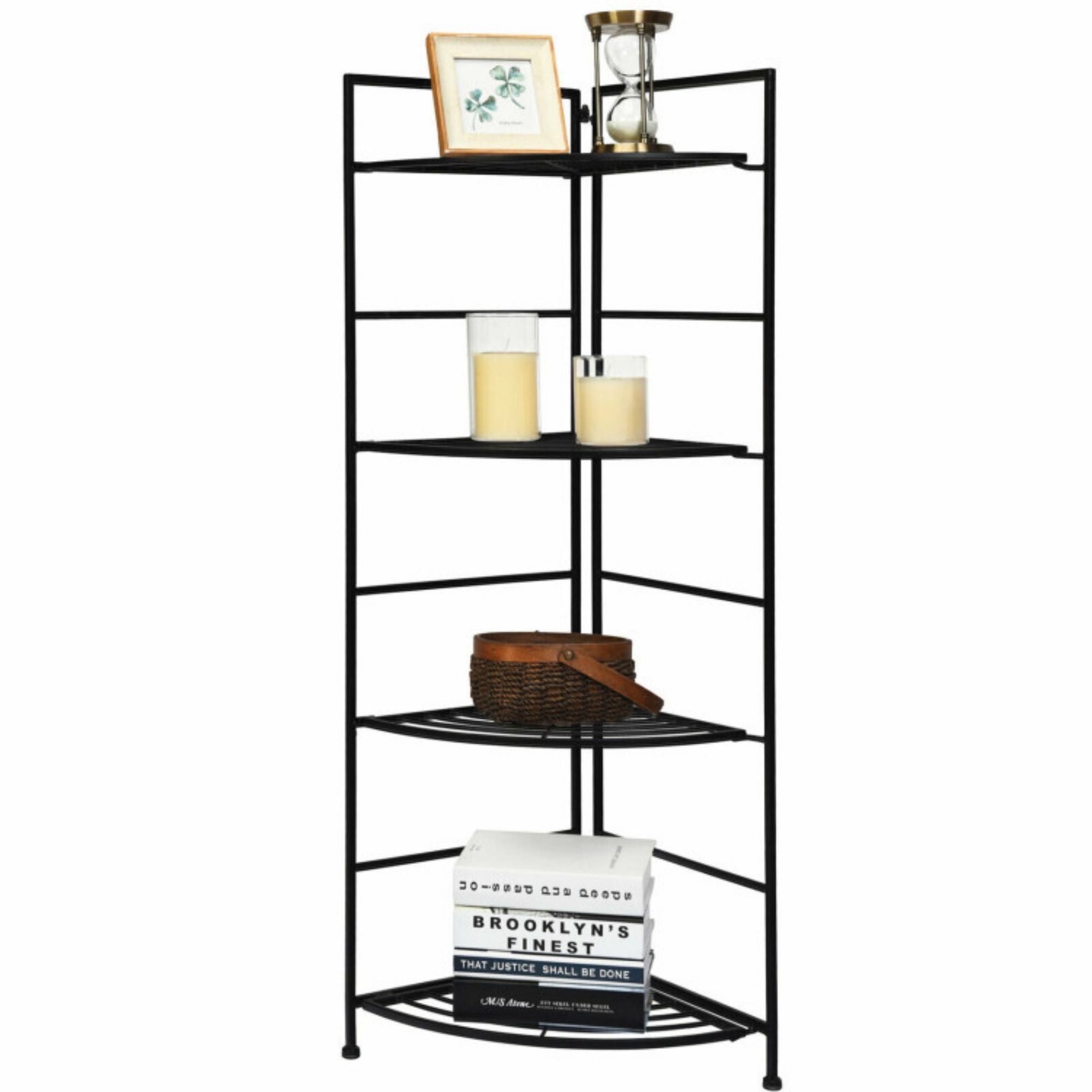 Indoor/Outdoor Folding Black Metal Shelf Plant Stand Storage Open Shelf Corner Display Rack (4-Tier)