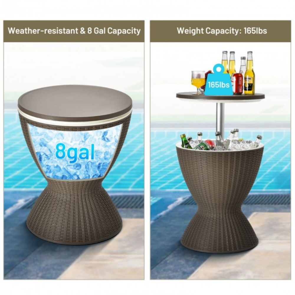 3-in-1 8 Gal. Patio Ice Cooler Bucket Cool Bar Side Table with Adjust Ice Bucket
