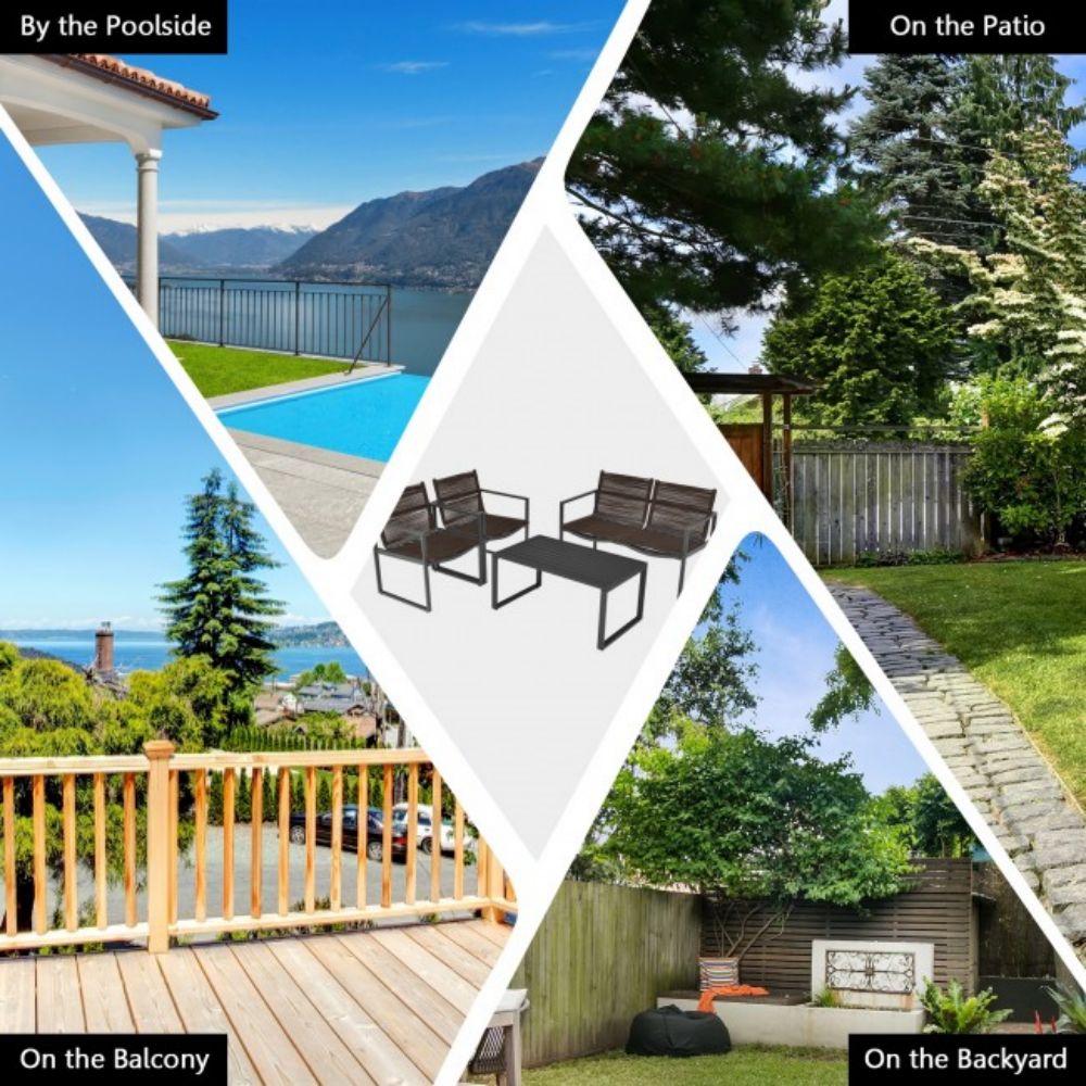 4-Piece Metal Patio Conversation Set with Loveseat Sofa