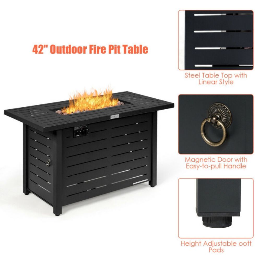 42 in. Outdoor Metal Rectangular Propane Gas Fire Pit Table with Table Cover