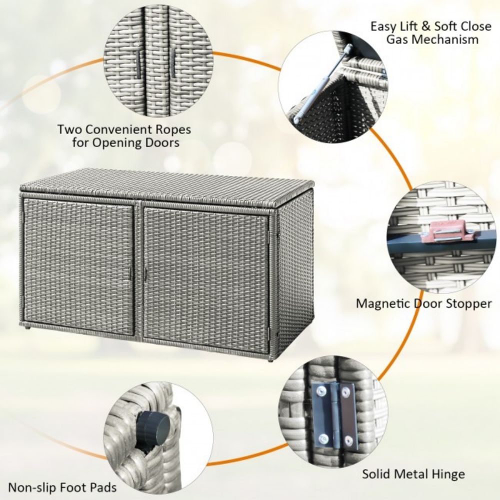88 Gal. Outdoor Storage Bench Garden Patio Rattan Storage Container Box