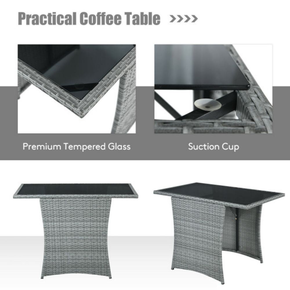 3-Piece Patio Rattan Wicker Outdoor Bistro Set Dining Table Set with Turquoise Cushions