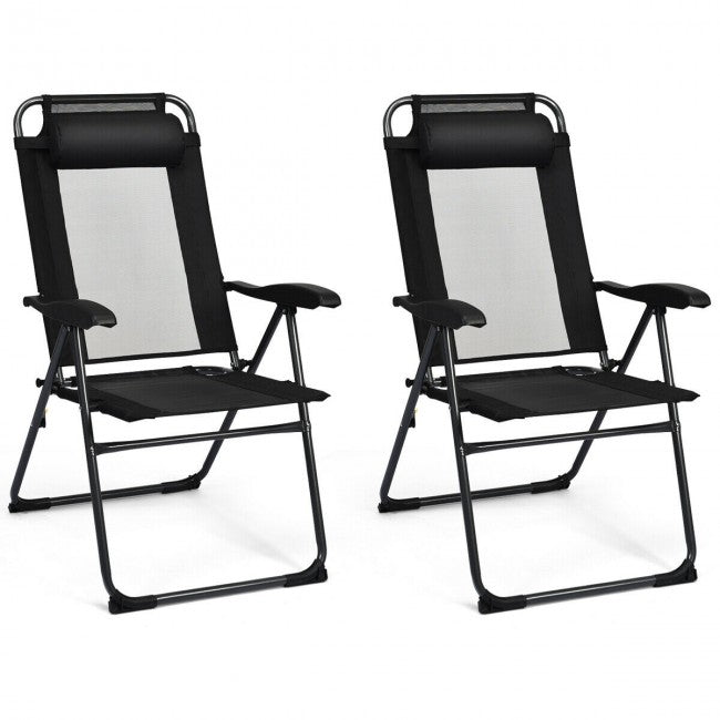 SUGIFT 2 Pieces Patio Adjustable Folding Recliner Chairs with 7 Level Adjustable Backrest,Black