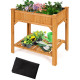 8 Grids Wood Elevated Garden Planter Box Kit with Liner and Shelf (1-Pack)