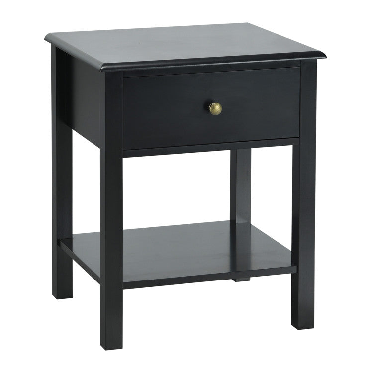 SUGIFT Nightstand End Table with Drawer and Shelf Black