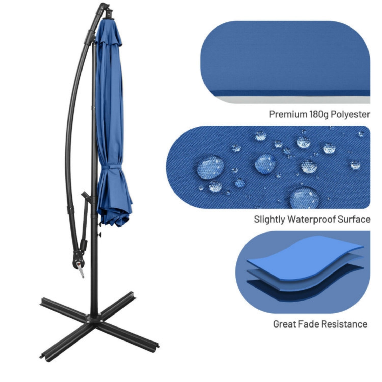 SUGIFT 10 Feet Offset Umbrella with 9 Ribs Cantilever and Cross Base,Blue