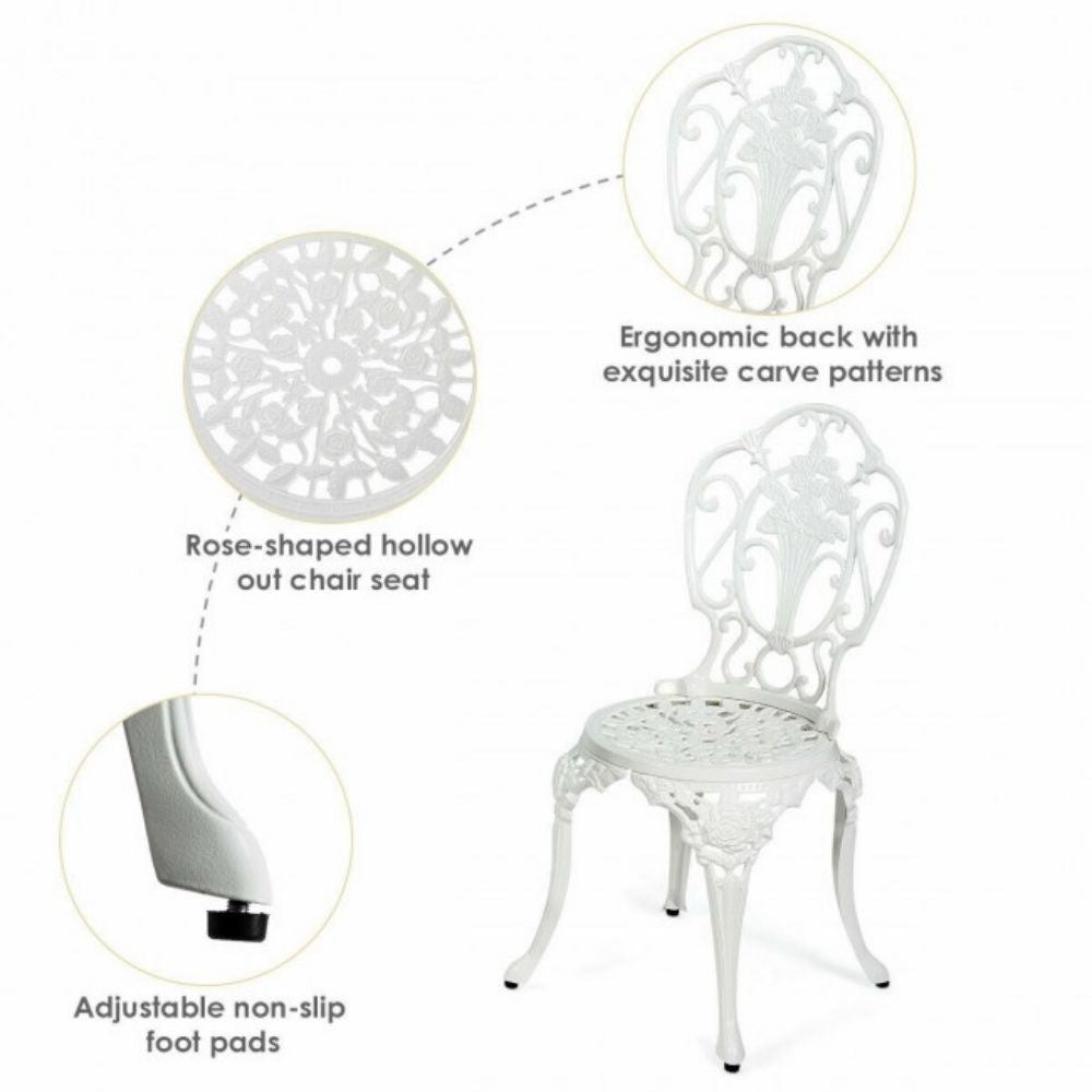 3-Piece Cast Aluminum Patio Table Chairs Furniture Outdoor Bistro Set