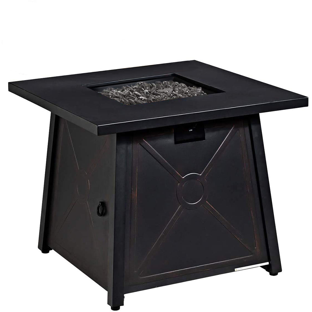 30 in. W x 25 in. H Black Steel 50,000 BTU Square Propane Gas Fire Pit Table