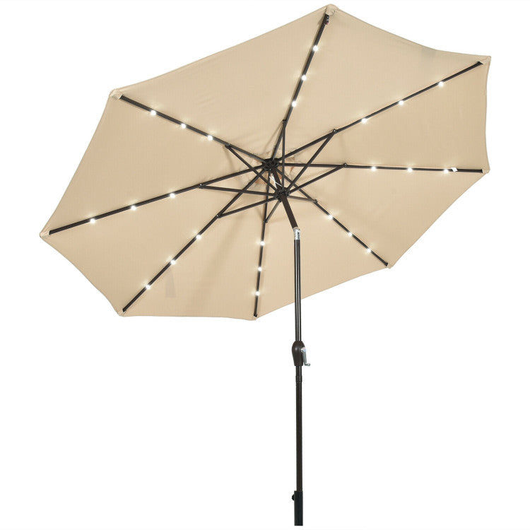 beige patio umbrella with lights 10 ft. Steel Market Tilt Patio Solar Umbrella with LED Lights and Cran – SUGIFT