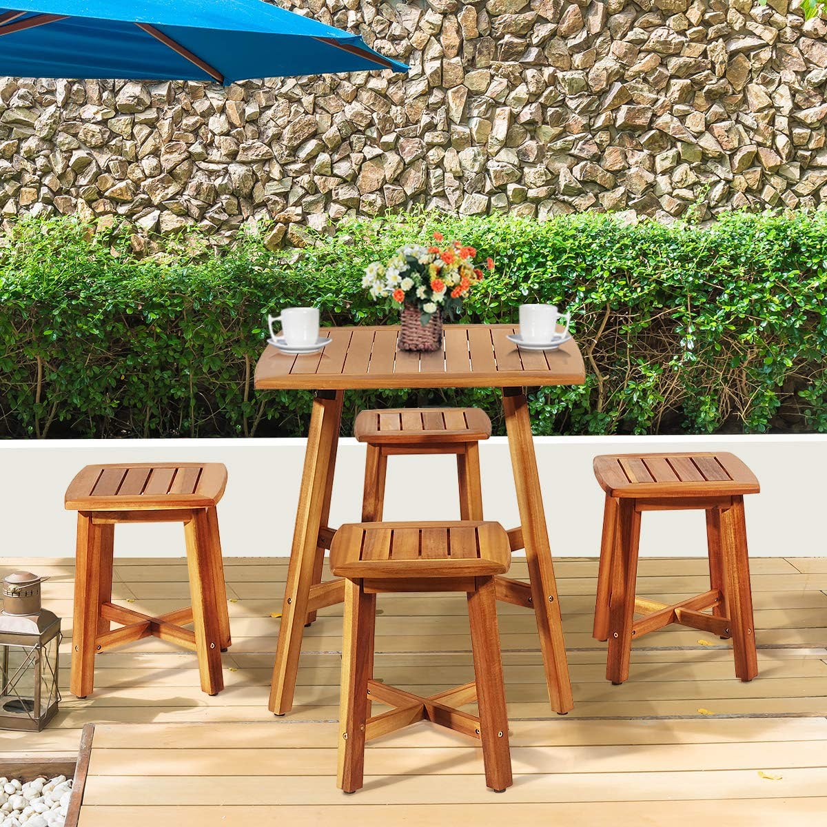 5-Piece Acacia Wood Patio Dining Set