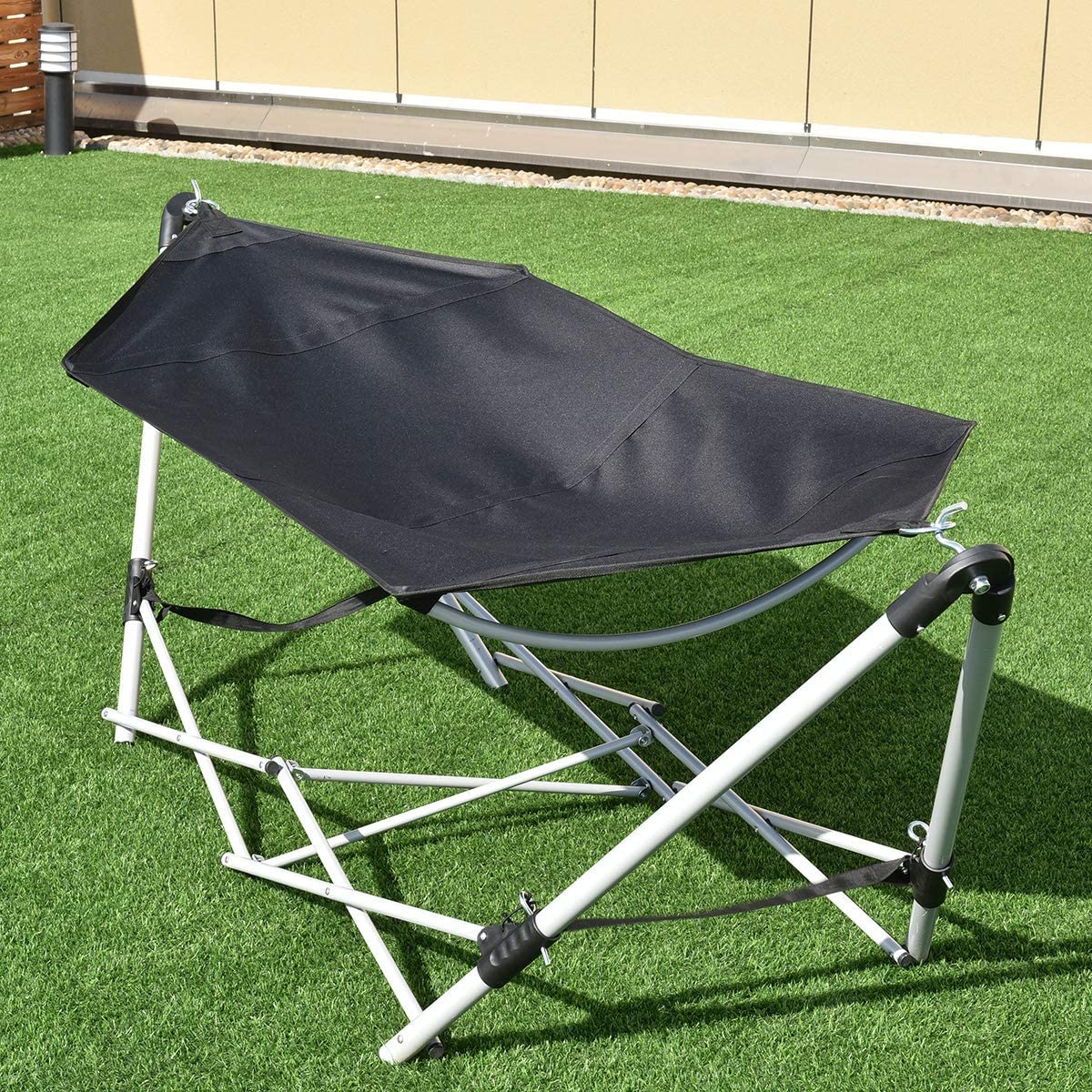7.9 ft. Free Standing Bed Hammock in Black with Stand