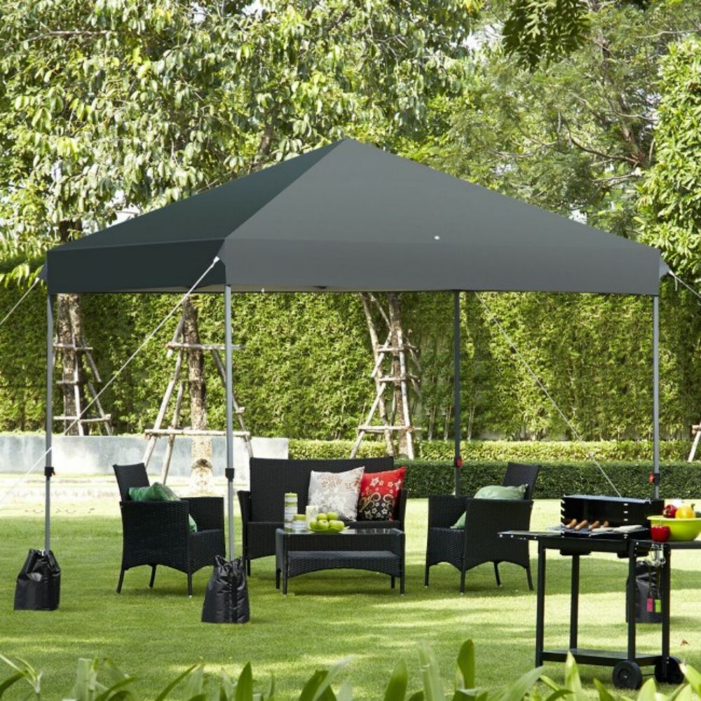 8 ft. x 8 ft. Gray Outdoor Pop-Up Canopy with Roller Bag and Sand Bags