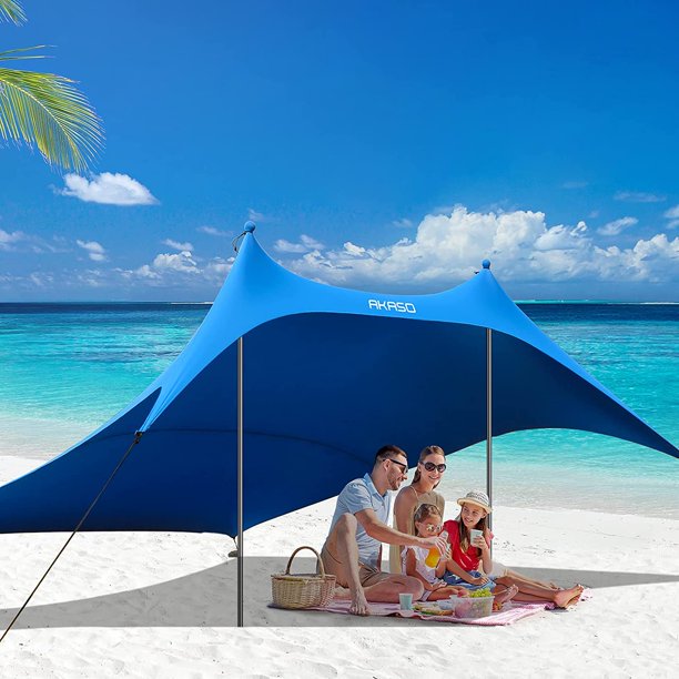 compact beach tent SUGIFT Beach Tent, Portable Beach Canopy Sun Shelter UPF50+ for 6-8 Pe